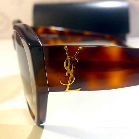 💯 - NWT SAINT LAURENT YSL SLM8/F 003 Havana Brown Gold Logo 56 mm Women's Su… - Picture 4 of 12